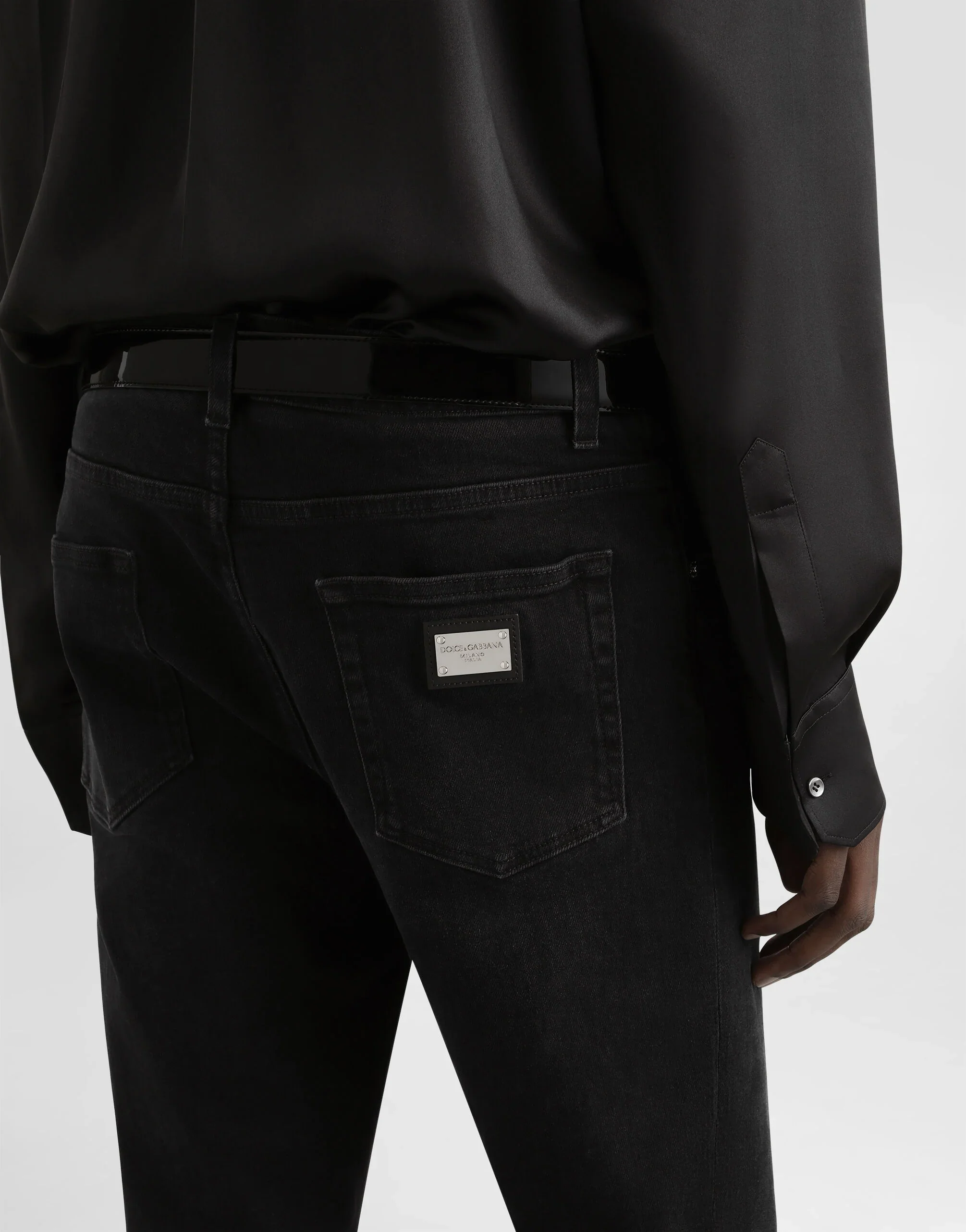 Dolce & Gabbana Logo Plaque Skinny-Fit Cotton Jeans Black - Image 2
