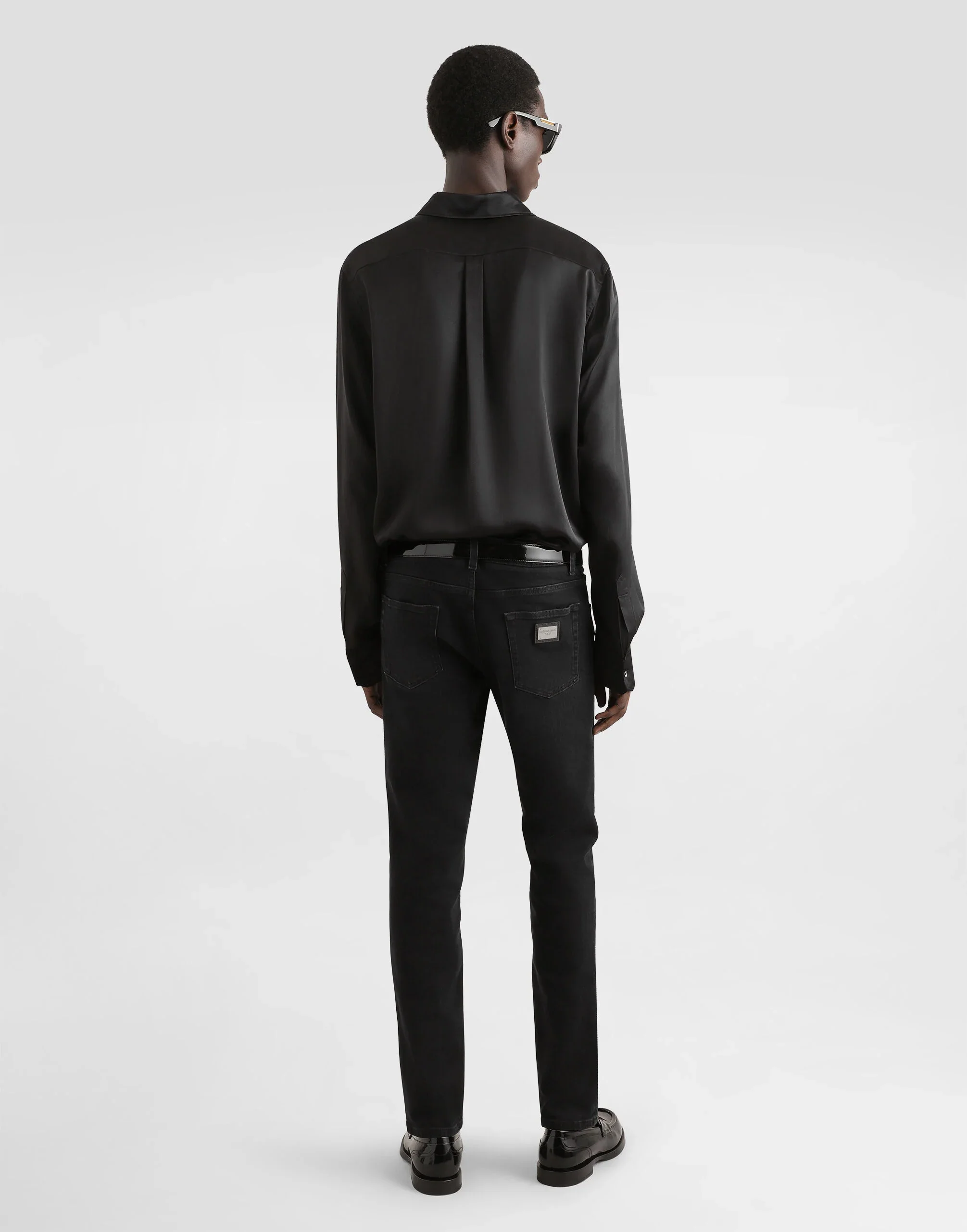 Dolce & Gabbana Logo Plaque Skinny-Fit Cotton Jeans Black - Image 3
