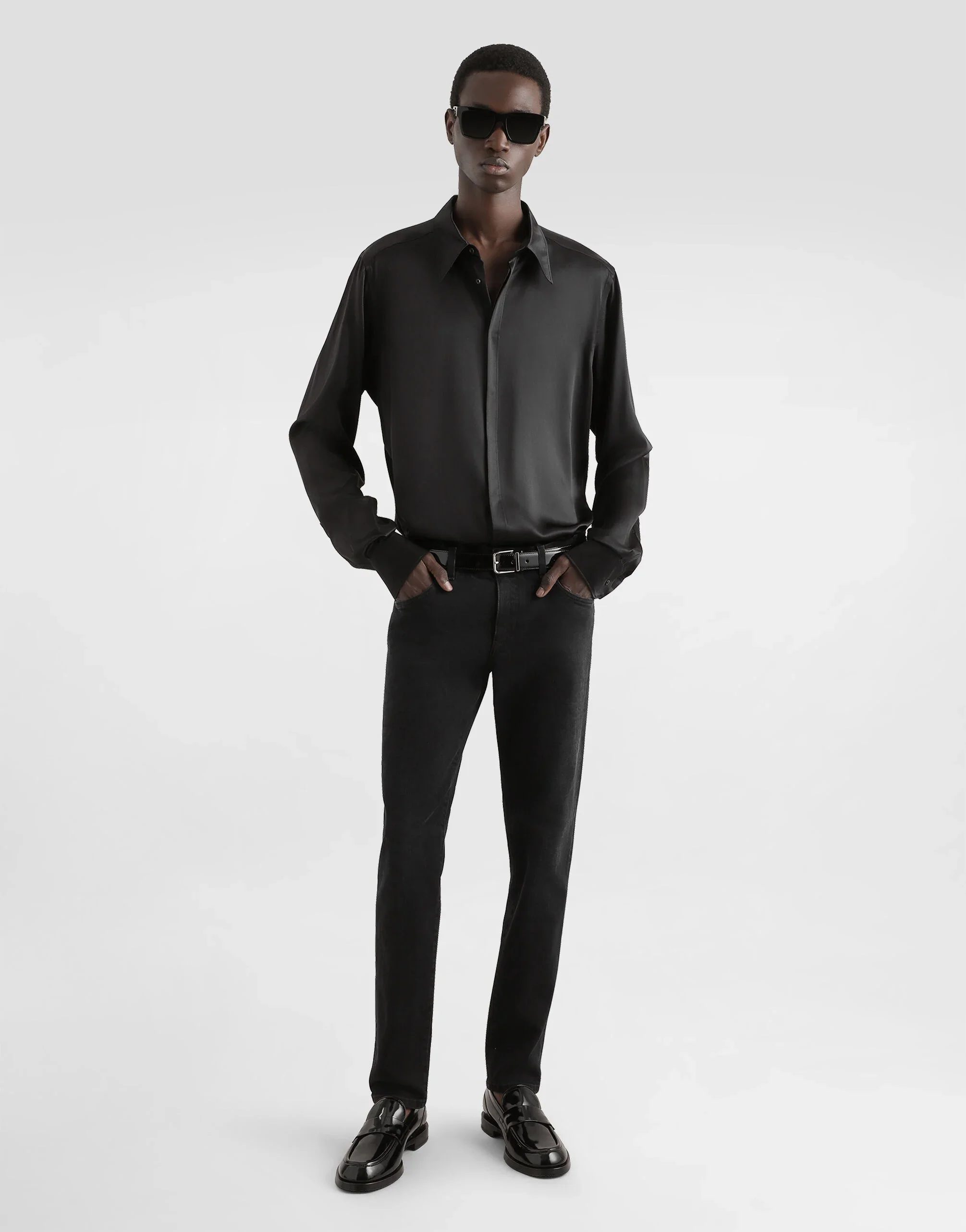 Dolce & Gabbana Logo Plaque Skinny-Fit Cotton Jeans Black - Image 4