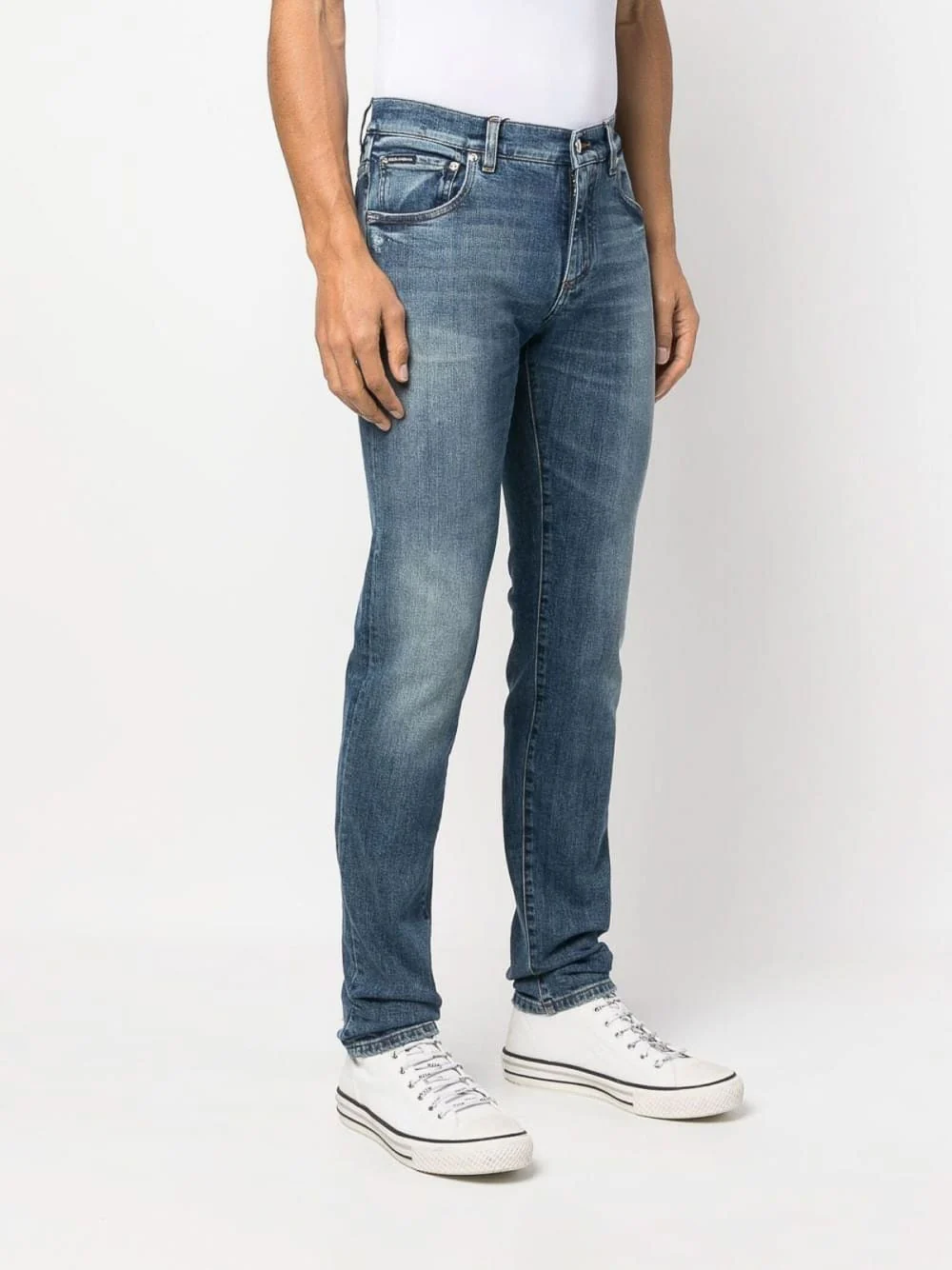 Dolce & Gabbana Logo Plaque Skinny-Fit Cotton Jeans Blue - Image 3