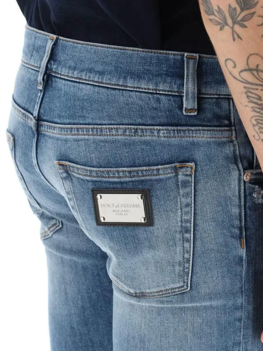 Dolce & Gabbana Logo Plaque Skinny-Fit Cotton Jeans Blue - Image 4