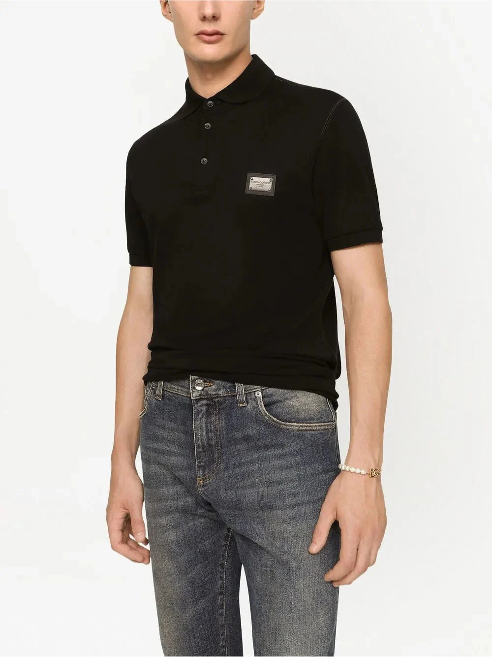 Dolce & Gabbana Logo Polo Plaque Shirt Black - Image 2
