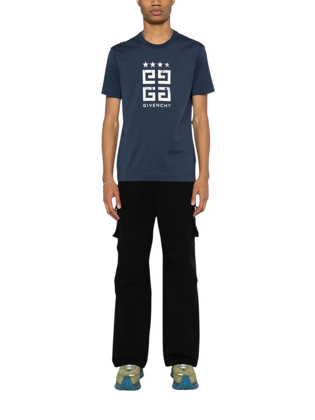 Givenchy 4G Stars White logo Printed T-Shirt Blue - Image 2