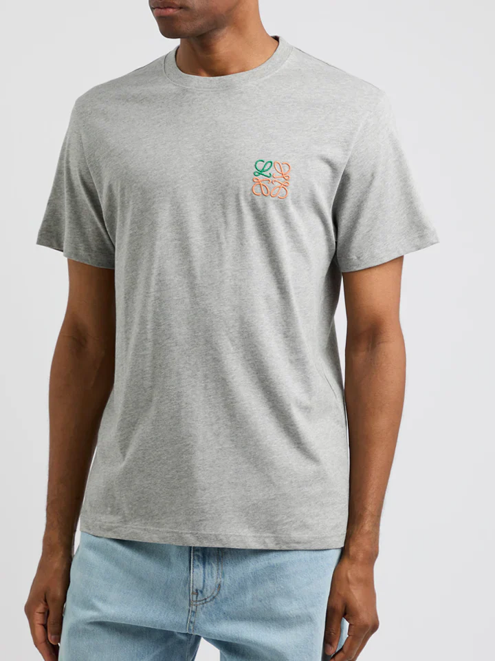 Loewe Anagram Embroidered T Shirt in Grey Melange - Image 2