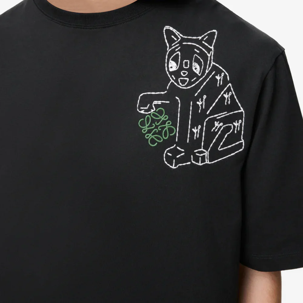 Loewe Anagram Lucky Cat Embroidery T-Shirt Black - Image 2
