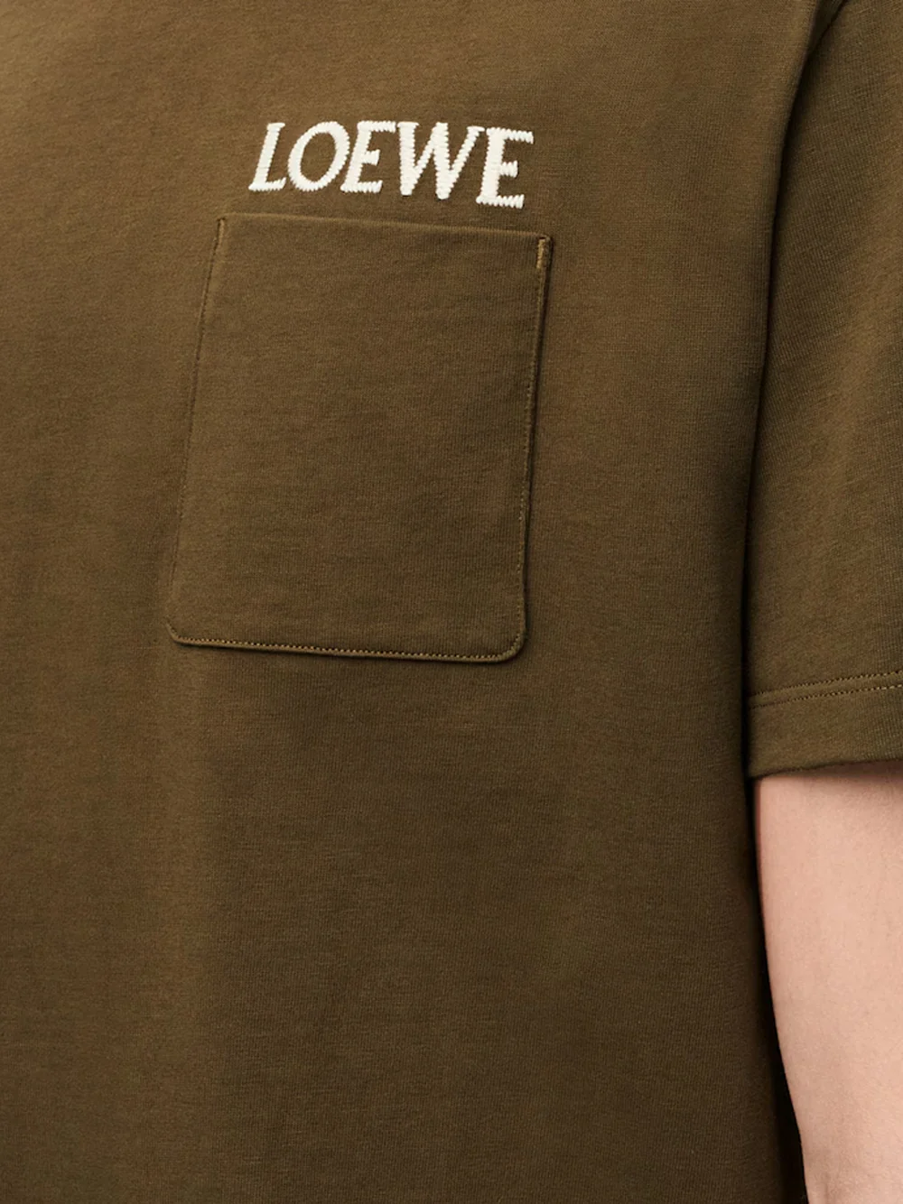 Loewe Brand-Embroidery Relaxed Fit T-Shirt Khaki - Image 2