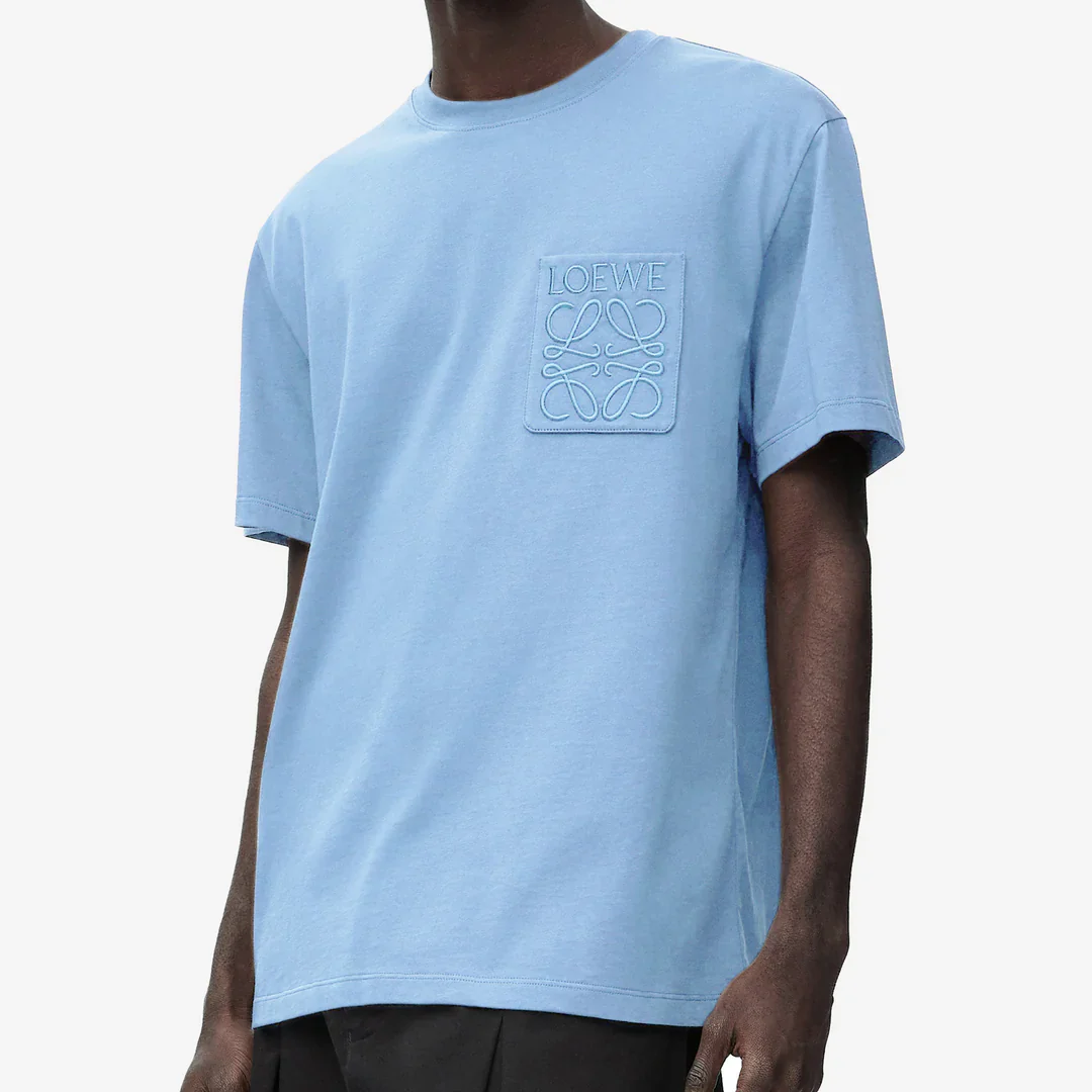 Loewe Relaxed Fit Tonal Pocket Logo T Shirt in Light Blue - Image 3